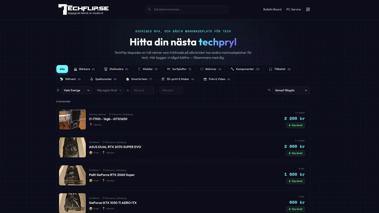 Skärmavbild från Techflip.se